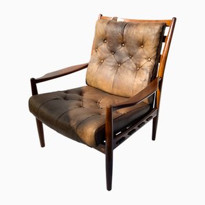 Sillón Läckö de cuero de Ingemar Thillmark para Ope Möbler, años 60