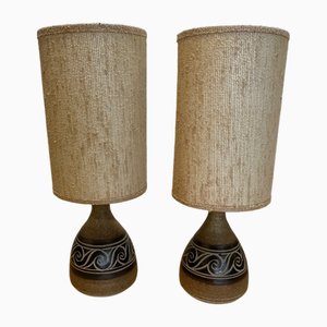 Lampes de Studio en Poterie avec Abat-jour en Raphia, Danemark, 1970s, Set de 2