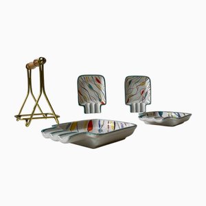 Midcentury Modern Hand-Painted Ashtray Set from Uebelacker Keramik, 1960s, Set of 5