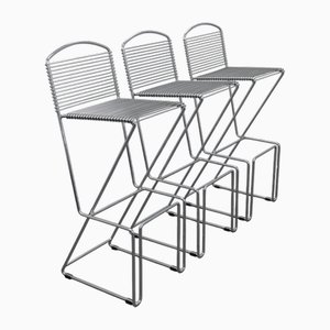 Tabourets de Bar Vintage en Chrome, 1980s, Set de 3