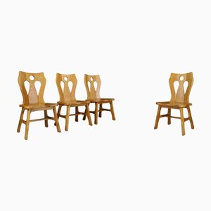 Chaises de Salle à Manger Brutalistes Sculpturales en Chêne Blond, Belgique, 1970s, Set de 4