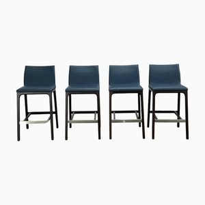 Arcadia Bar Stools in Blue Leather attributed to Paolo Cattelan for Cattelan Italia, 2010s, Set of 4