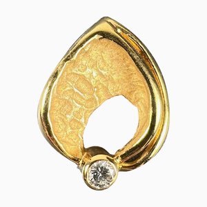 Collier Pendentif Vintage Abstrait Feuille en Or Jaune 18 Carats et Diamants, 1960s