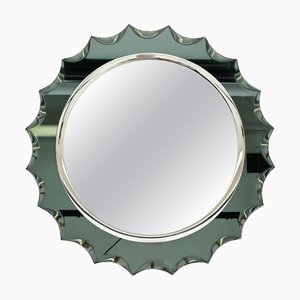 Miroir Mid-Century Rond Biseauté Vert Aquamarine attribué à Cristal Arte, Italie, 1960s