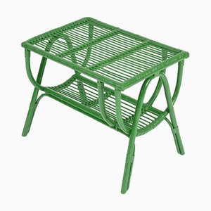 Grüner Mid-Century Couchtisch aus Rattan & Korbgeflecht, Tito Agnoli zugeschrieben, Italien 1960er