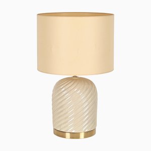 Mid-Century Italian Cream Ceramic and Brass Table Lamp from Tommaso Barbi, 1970s