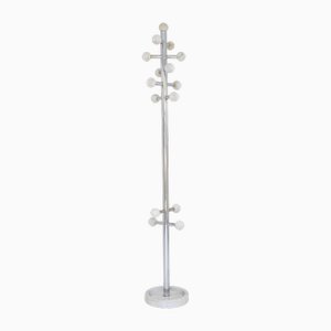 Chrome-Plated Metal and Marble Floor Coat Rack, 1970s