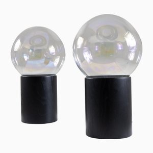 Lampes de Bureau en Verre Irisé et Frêne Noir, 1970s, Set de 2