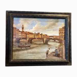 Artiste Italien, Paysage de Florence, 19ème Siècle, Huile sur Panneau, Encadrée