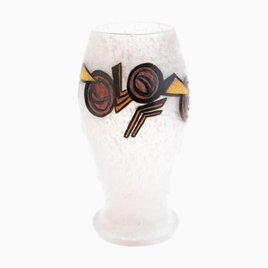 French Art Deco Cubist Frosted Mottled Glass Vase by Legras