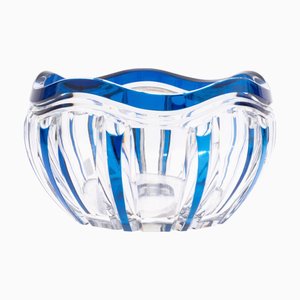 Handgeschliffene kobaltblaue Art Deco Kristallglasschale von Joseph Simon für Val Saint Lambert