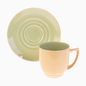 Art Deco Porzellan Teetasse mit Untertasse von Branksom, 2er Set