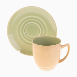 Art Deco Porzellan Teetasse mit Untertasse von Branksome, 2er Set