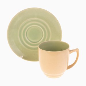 Art Deco Porzellan Teetasse mit Untertasse von Branksome, 2er Set