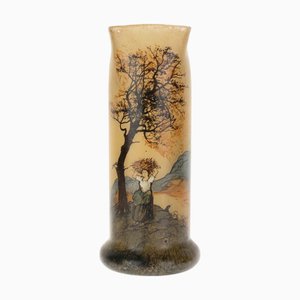 Vase Ancien en Verre Camée Émaillé par Legras, Début du 20ème Siècle
