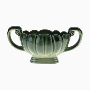 Mid-Century Green Glazed Twin-Handled Ceramic Planter from Wade