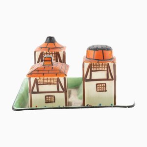 Hand-Painted Ceramic Cottages Cruet Set from Beswick, Set of 4