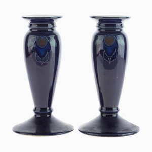 Art Nouveau Style Glazed Ceramic Candleholders from Denby, Set of 2