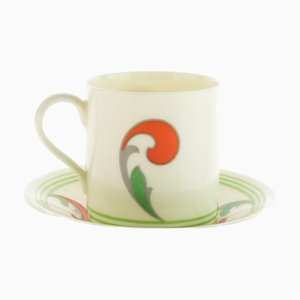 Art Deco Lynn Kaffeetasse mit Untertasse aus Porzellan von Royal Doulton, 2er Set