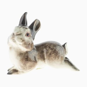 Figure de lapin en céramique de poterie de faïence peinte à la main émaillée