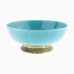 American Art Deco Turquoise Ceramic Footed Bowl from Kenilworth