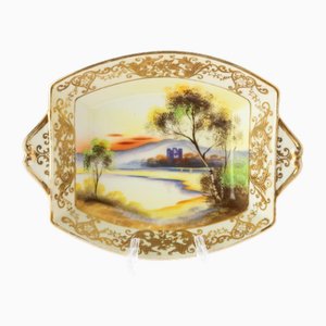 Vassoio Art Déco in porcellana dorata di Noritake, Giappone