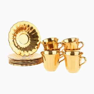 Tasses à Thé avec Soucoupes en Céramique Dorée de Wade, Set de 12