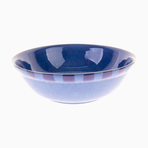 Große blaue glasierte Keramikschale im Art Deco Stil von Denby