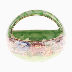 Antiker Maling Lustreware Keramik Korb mit Pfingstrose Rosenmuster