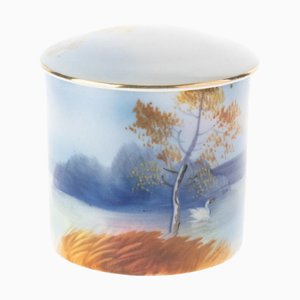 Japanische Art Deco Porzellandose mit Keramikdeckel von Noritake