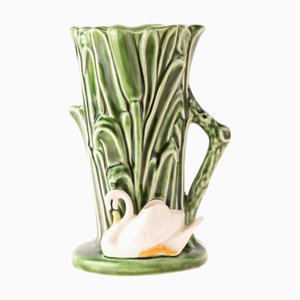 Mid-Century SylvaC Polychrome Ceramic Majolica Vase with Swan