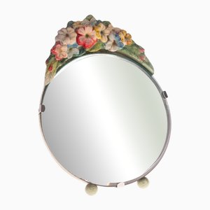 Specchio da tavolo Barbola floreale Art Déco dipinto a mano