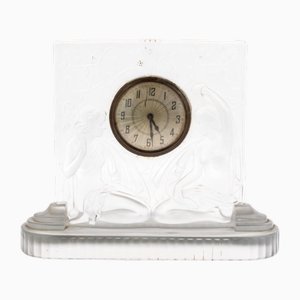 Art Deco Frosted Glass Mantel Clock in the style of Lalique