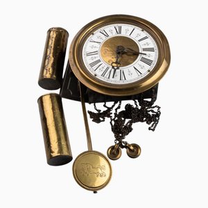 Antique French Engraved Horses Pendulum Clock in Brass