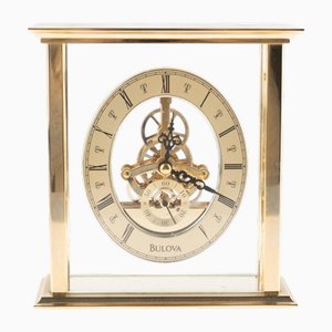 Brass Skeleton Mantel Carriage Desktop Clock from Bulova