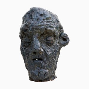 Cobalt Carbonate-Glazed Buño Clay Head Bust, 2010s