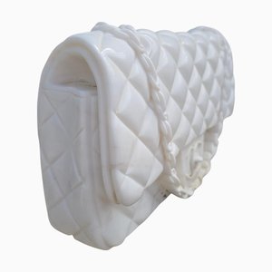 Italian Hand-Carved White Marble Chanel Handbag Sculpture, 1980s
