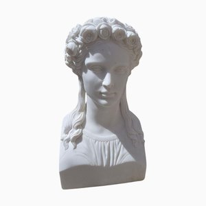 Italian Hand-Carved Marble Bust of Greek Woman, 1980s