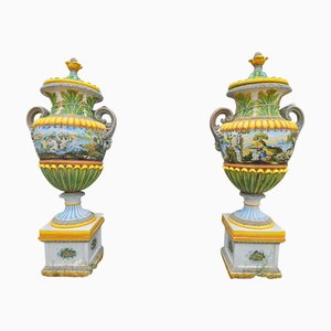 Vasi dipinti a mano in ceramica, Italia, anni '50, set di 2