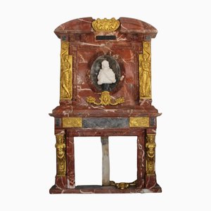 Vintage Italian Marble Fireplace with Bronze Ornaments, 1980