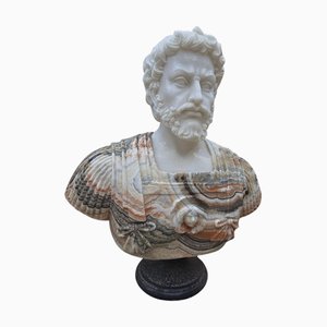 Italian Artist, Large Hand-Carved Bust of a Roman Emperor, 20th Century, Onyx and Marble