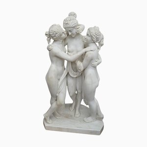 Italian Artist, Large Hand-Carved Sculpture of the Three Graces, 1970, Carrara Marble
