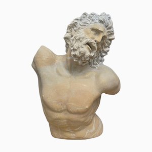 Italian Artist, Large Hand-Carved Torso of a Faun, 1970, Stone