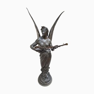 Large, 19th Century Patinated Bronze Allegory of Music by E. Picault, 1890