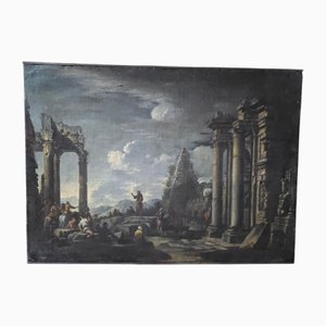 Artiste Italien, Ruines et Personnages Romains, 1750, Huile sur Toile