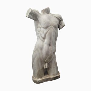 Italian Artist, Large Hand-Carved Anatomical Bust, 1970, Marble