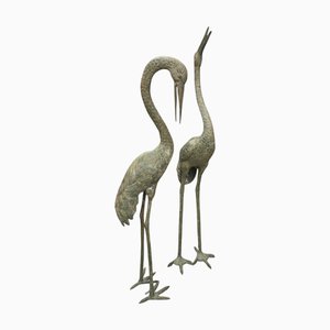 Large Patinated Bronze Heron Sculptures, 1970, Set of 2