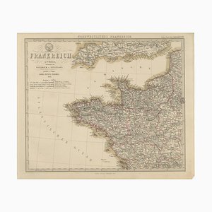 Hand-Colored Map of Northwest France, 1858