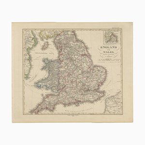Antique Map of England and Wales with Rail Routes, 1857