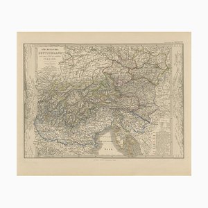 Antique Habsburg Empire Map of Southeastern Germany to Venice, 1858